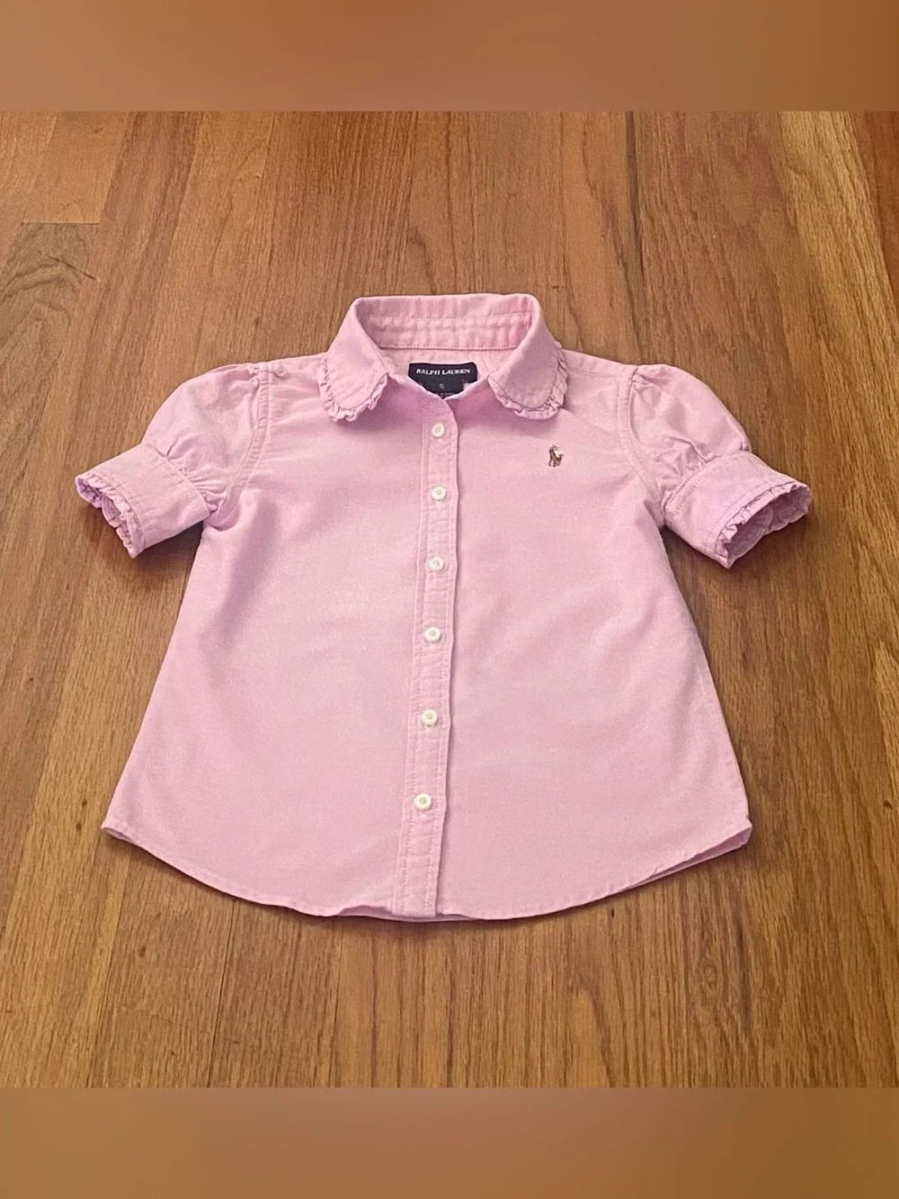 Ralph Lauren Oxford Pink Ruffle Collar Button-Down Shirt